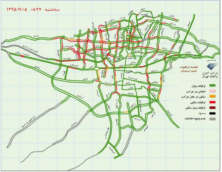 آخرین وضعیت ترافیک تهران +نقشه آنلاین