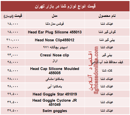 قیمت انواع لوازم شنا در بازار +جدول