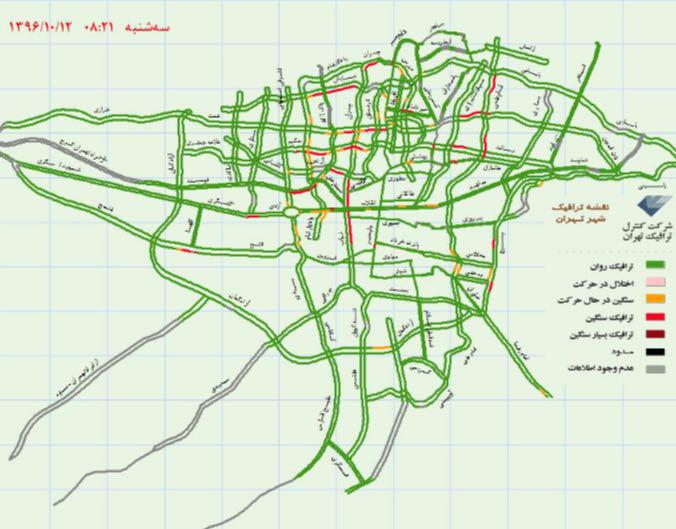 وضعیت ترافیک بزرگراه‌های تهران +نقشه