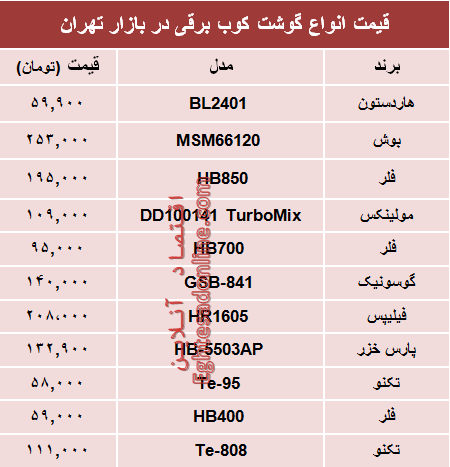 نرخ انواع گوشت‌کوب برقی در بازار؟ +جدول