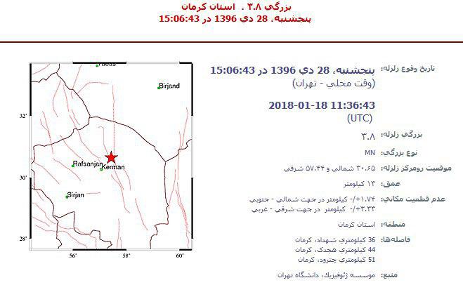 زلزله  ۳.۸ ریشتری کرمان را لرزاند