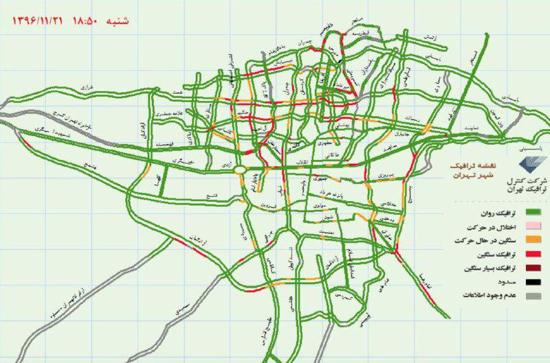 وضعیت ترافیک اکنون تهران +نقشه