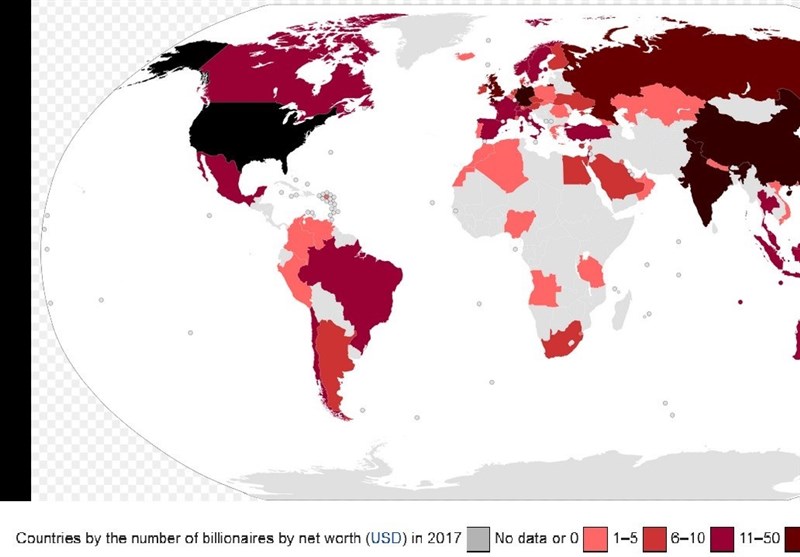 ۳ کشور با ۱۰۰۰ میلیاردر