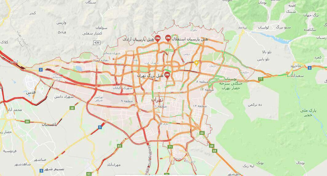 وضعیت ترافیک بزرگراه‌های تهران +نقشه