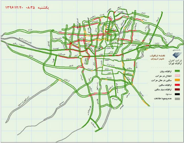 وضعیت هم‌اکنون ترافیک بزرگراه‌های تهران +نقشه