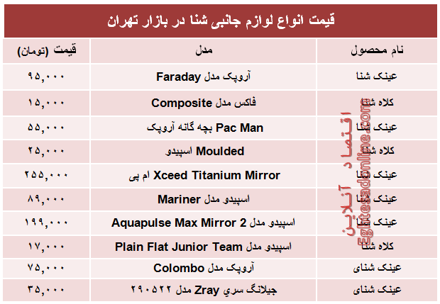 قیمت انواع لوازم جانبی شنا در بازار تهران؟ +جدول