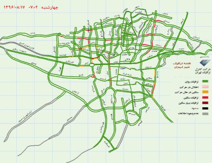 نقشه ترافیک صبح تهران