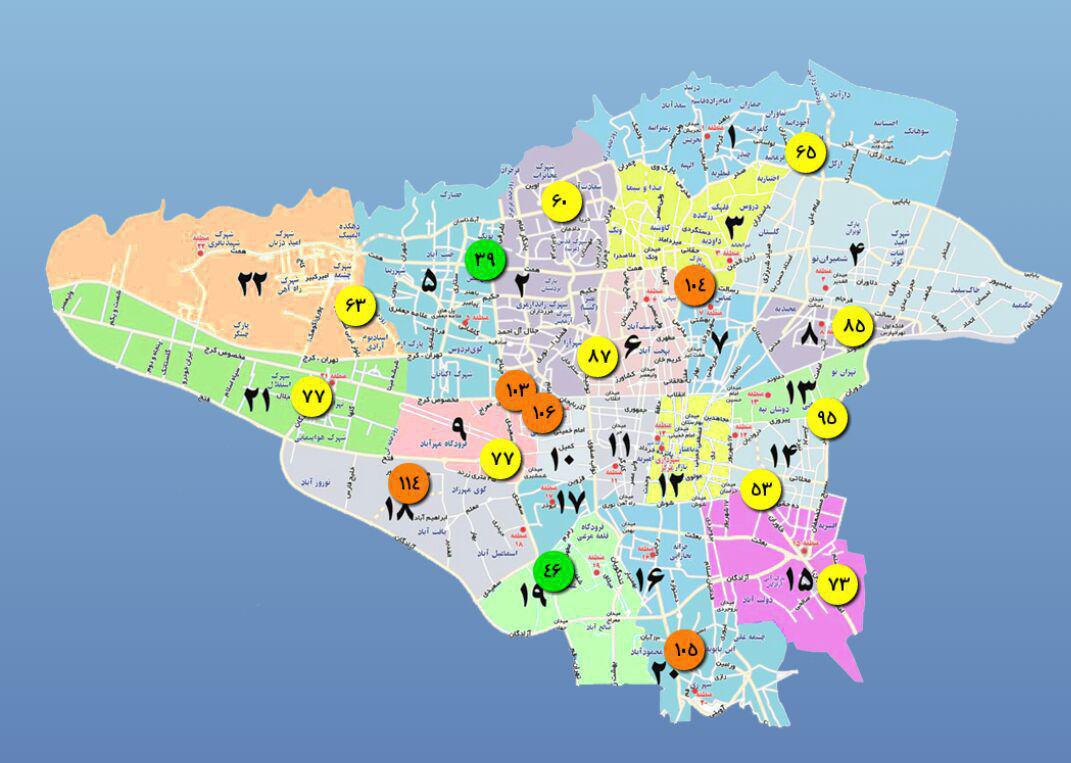 شاخص کیفیت هوای مناطق شهر تهران؛ هم اکنون +اینفوگرافیک