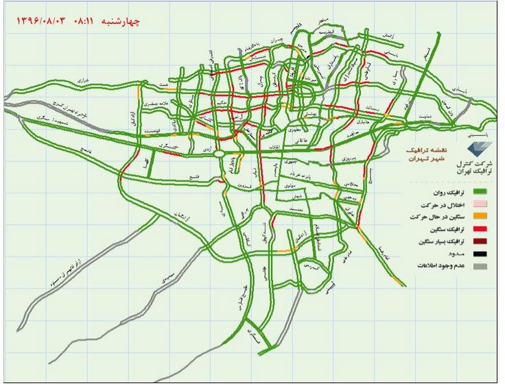 نقشه ترافیک تهران؛ چهارشنبه صبح