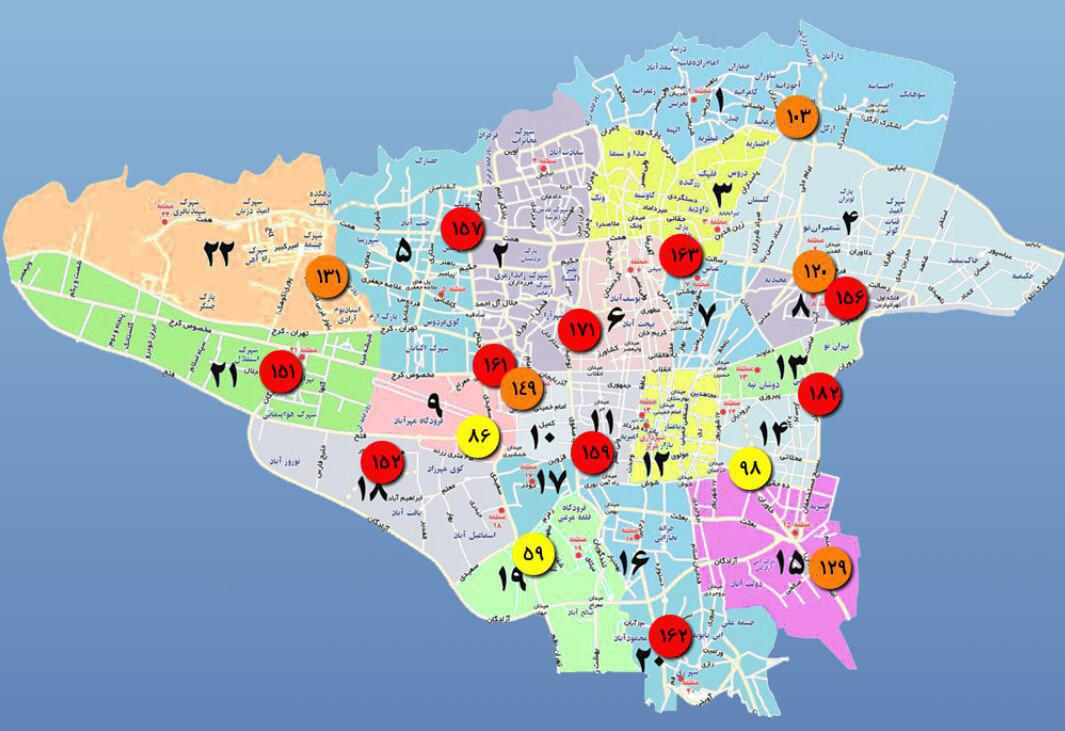 شاخص کیفیت هوای مناطق مختلف تهران +نقشه
