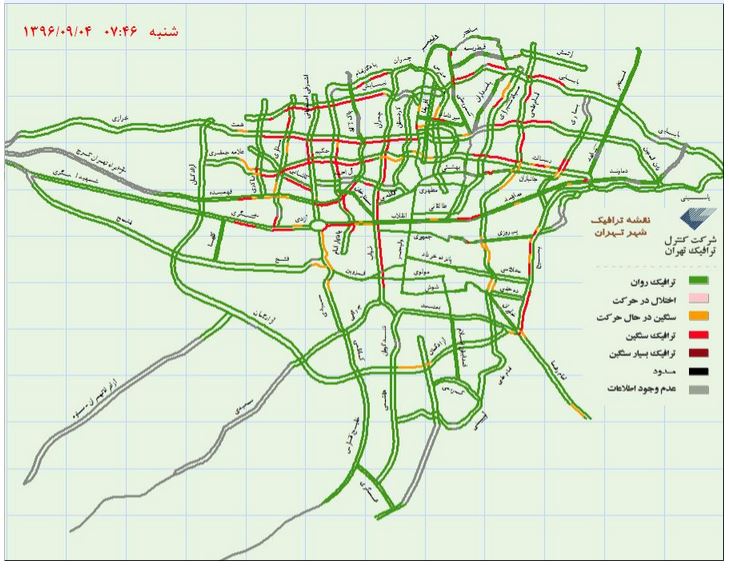 نقشه ترافیک صبح تهران
