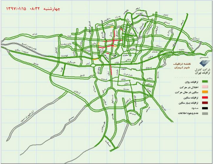 وضعیت ترافیکی هم‌اکنون تهران +نقشه