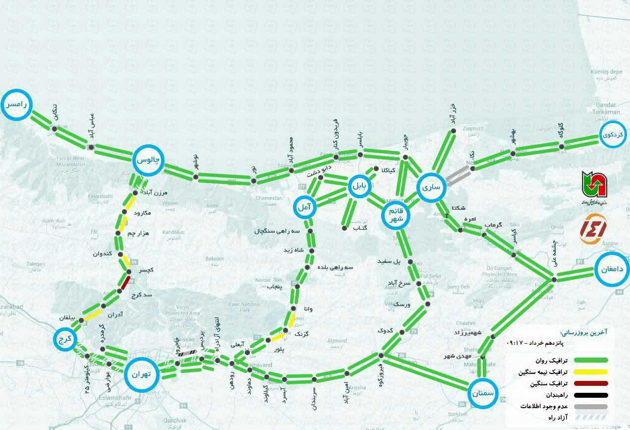 ترافیک روان در جاده‌های شمالی +نقشه