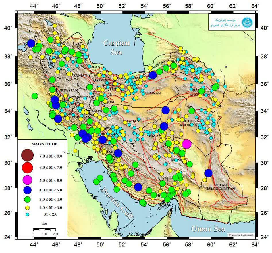 ایران خرداد‌ماه ۱۱۳۰بار لرزیده است +نقشه