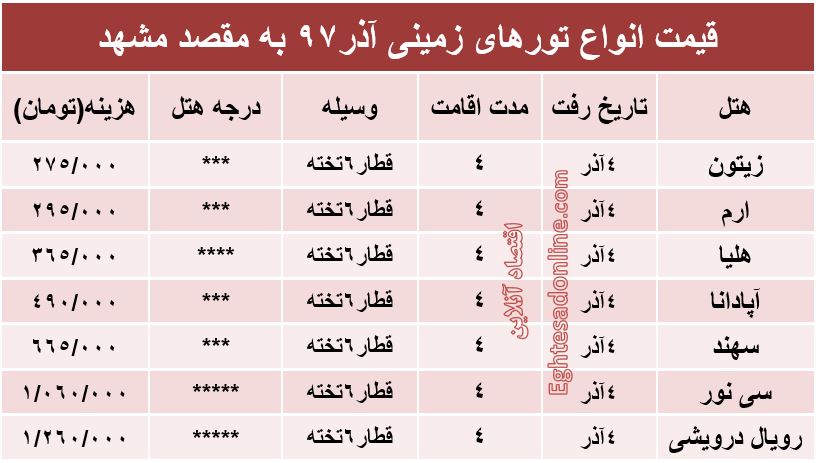 تور زمینی به مشهد چند؟