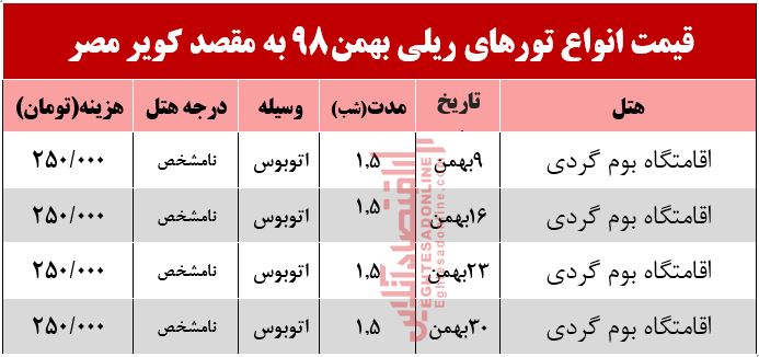 تور کویر مصر چند؟