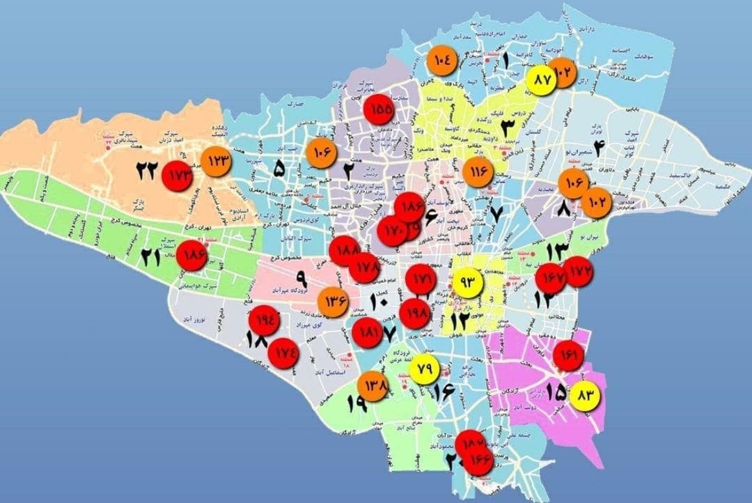اکثر مناطق تهران در وضعیت قرمزِ آلودگی هوا