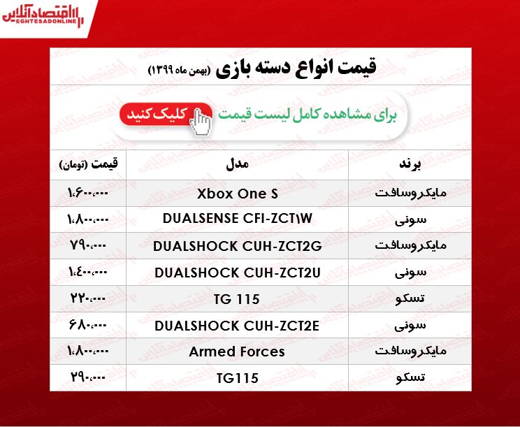 قیمت انواع دسته بازی در بازار +جدول