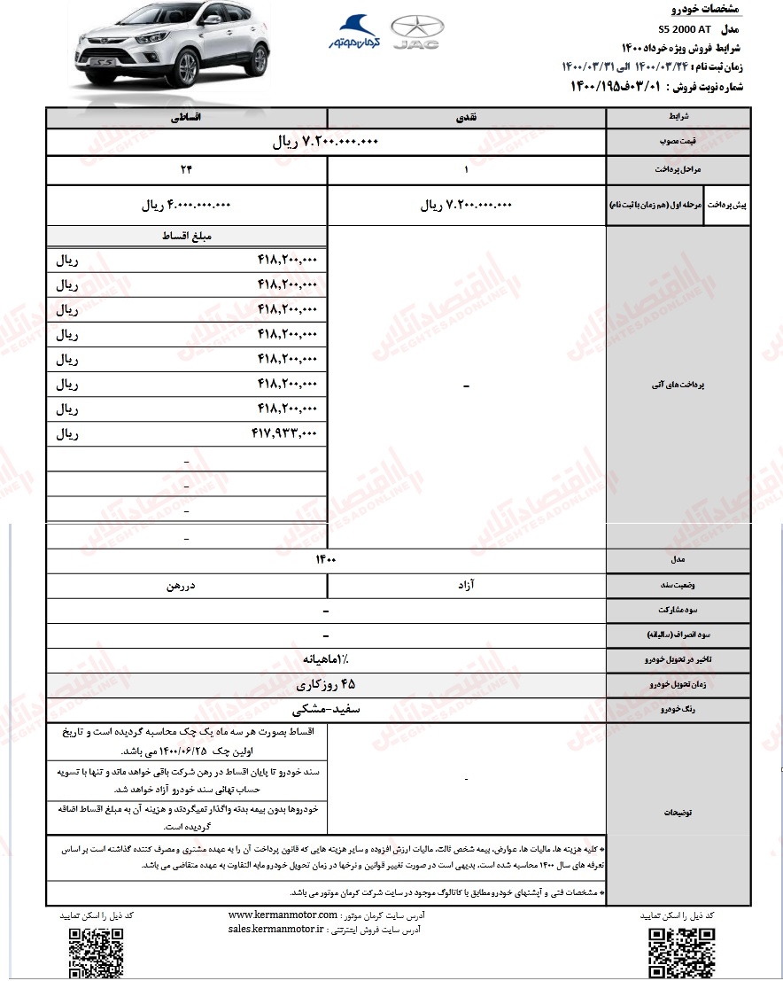 فروش اقساطی جک S5 (تحویل ۴۵ روزه)