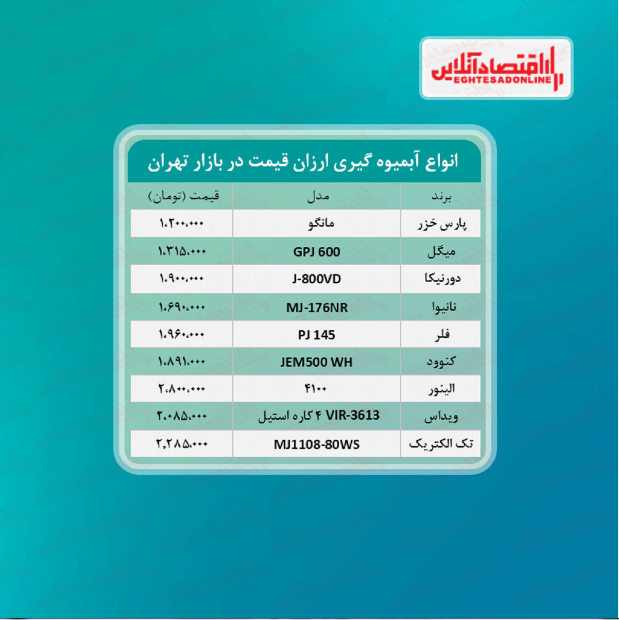 قیمت ارزان ترین مدل های آبمیوه گیری (مرداد ۱۴۰۰)