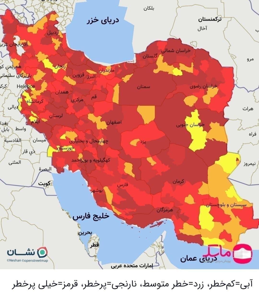 ۳۵۹ شهرستان در وضع قرمز کرونایی