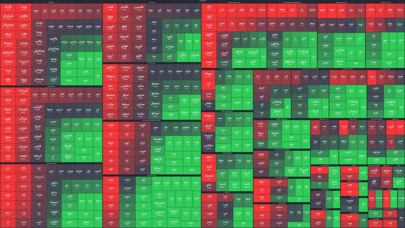 نقشه بورس امروز بر اساس ارزش معاملات (۱۶آبان) / افت ۱۰۸واحدی شاخص کل بورس