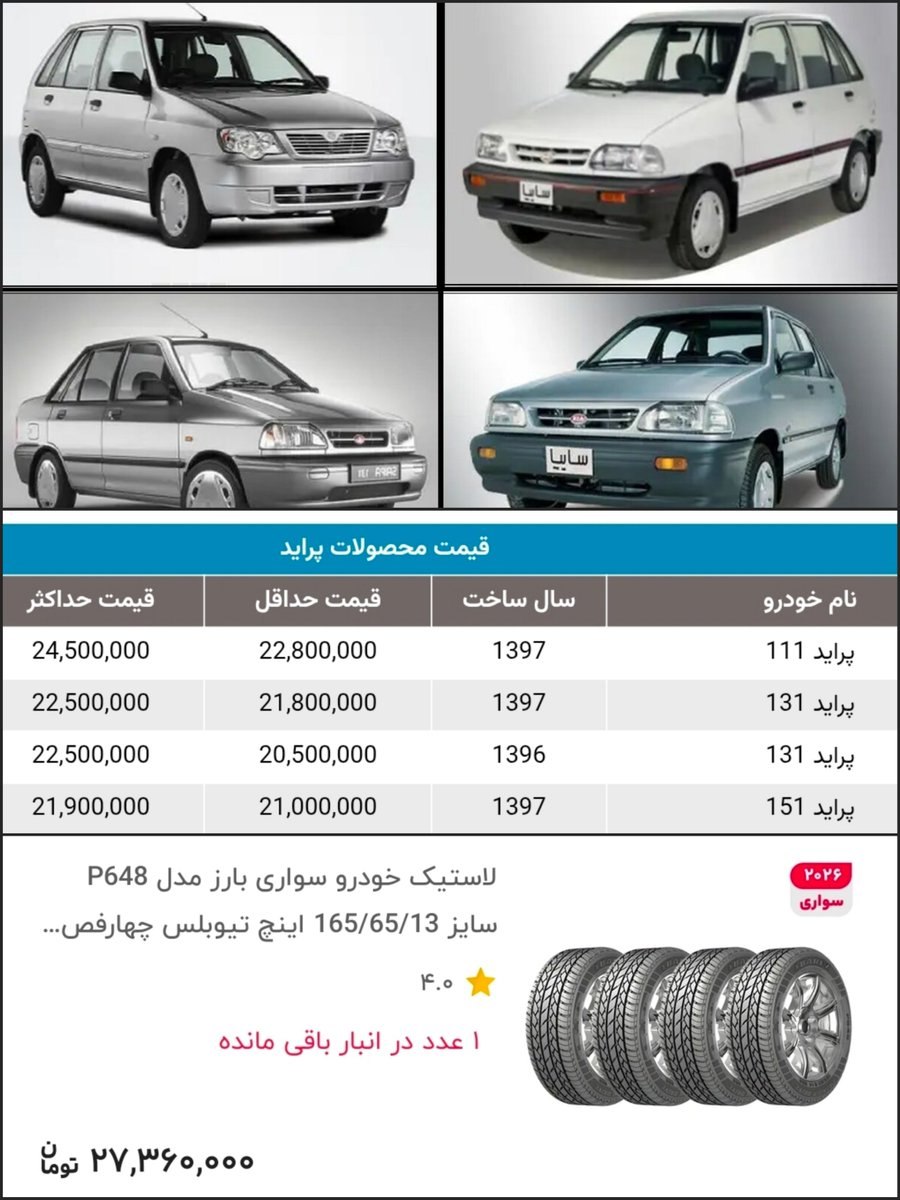 با پول خرید پراید در سال ۹۷، امروز لاستیک ایرانی بخرید! با پول خرید پراید در سال ۹۷، امروز لاستیک ایرانی بخرید!